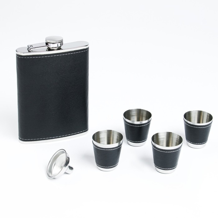 Подарочный набор 6 в 1 "Стиль": фляжка 270 мл + воронка, 4 рюмки