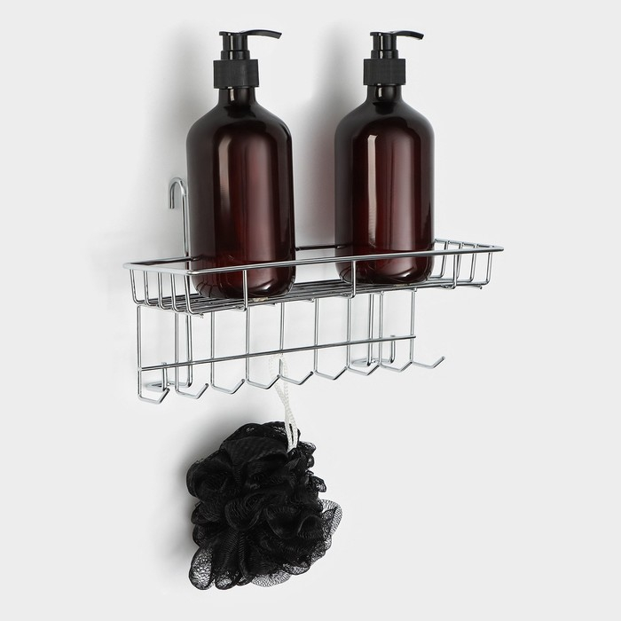 Полка на рейлинг с крючками Доляна, 29&times;10&times;17 см, цвет хромированный