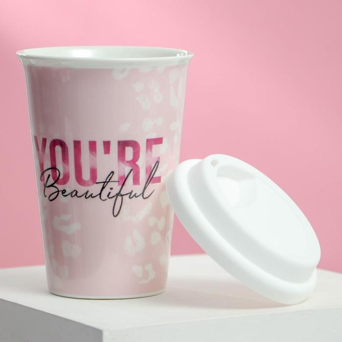 Термостакан керамический You're beautiful, 300 мл, цвет белый Термостакан керамический You're beautiful, 300 мл, цвет белый