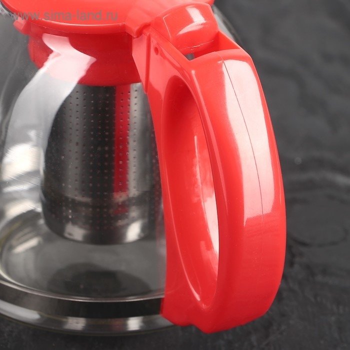 Чайник стеклянный заварочный &laquo;Фиона&raquo;, 1,1 л, с металлическим ситом, цвет красный