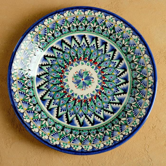 Тарелка Риштанская Керамика "Узоры",  27 см, синяя микс