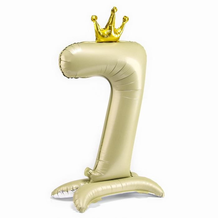 Шар фольгированный 42" &laquo;Цифра 7 с короной&raquo; на подставке, цвет взбитые сливки