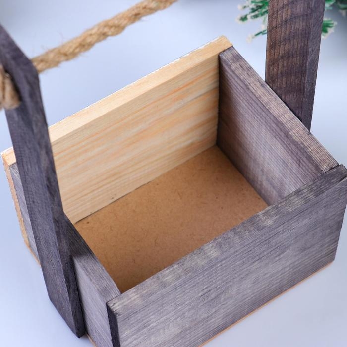 Кашпо деревянное, 15&times;12&times;8.5(25) см "Пауль и Любовь. Новогоднее, Новый год", с принтом