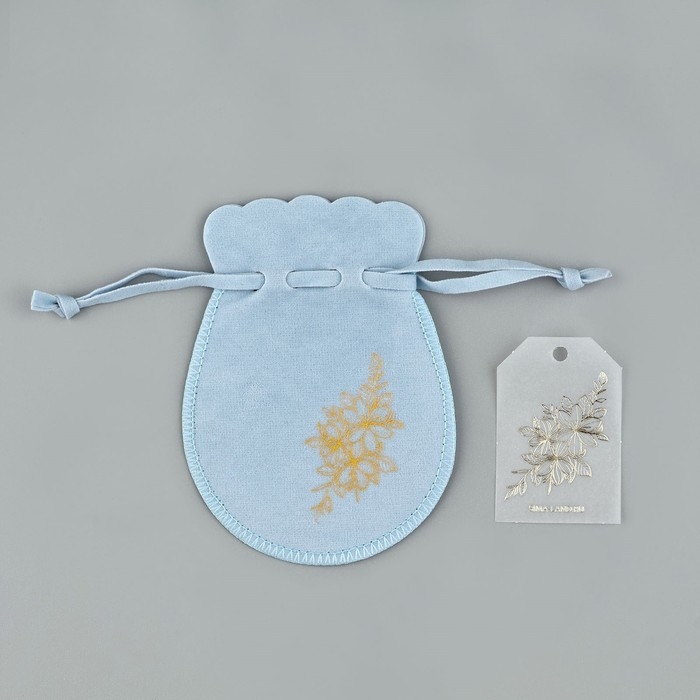 Мешок замшевый  &laquo;Цветы&raquo;, синий, тиснение, 9 &times; 12 см