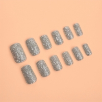 Накладные ногти &laquo;Сияние&raquo;, 12 шт, с блёстками, с клеевыми пластинами, форма мягкий квадрат, серебристые