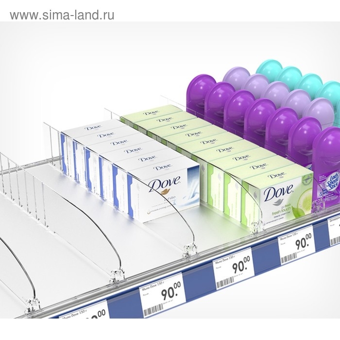 Пластиковый разделитель без ограничителя, 185-385&times;20&times;60 мм, прозрачный
