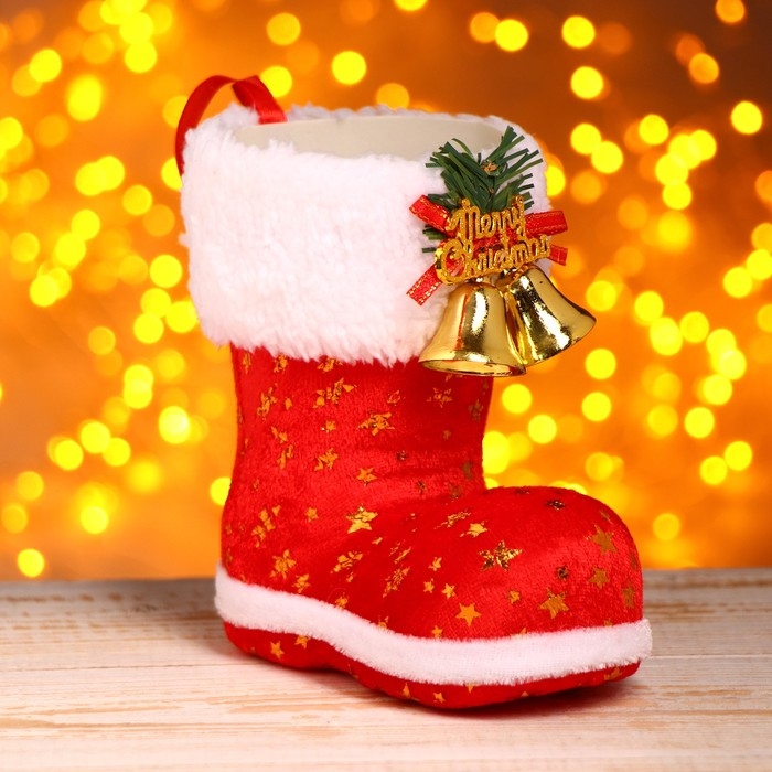 Подарочная упаковка &laquo;Сапожок&raquo;, с колокольчиками, цвет красный