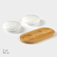 Набор фарфоровый для специй на бамбуковой подставке BellaTenero &laquo;Ласточкины гнёзда&raquo;, 2 предмета: солонка 50 мл, перечница 50 мл, цвет белый