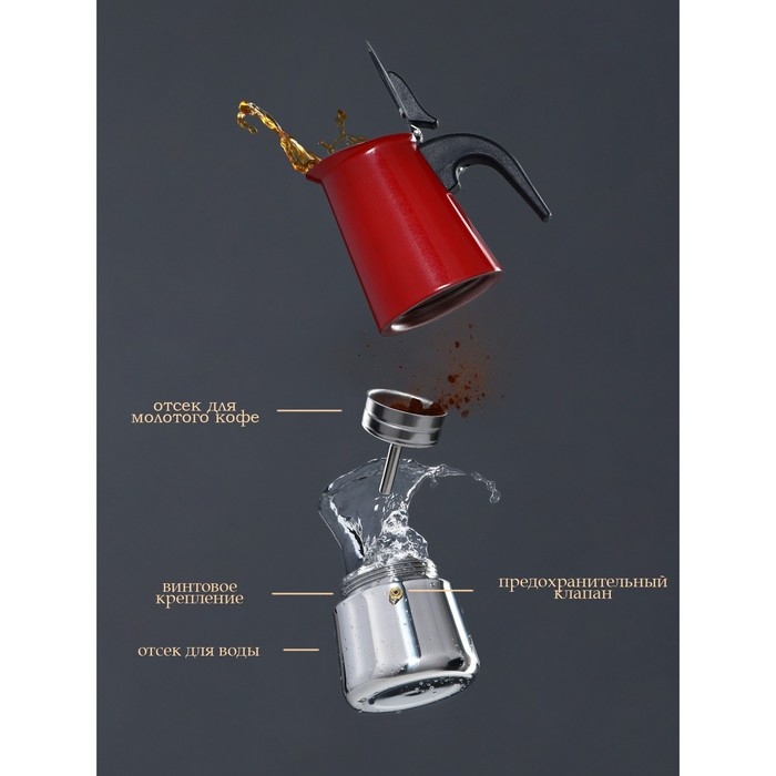 Кофеварка гейзерная &laquo;Итальяно&raquo;, 450 мл, на 9 чашек, цвет красный