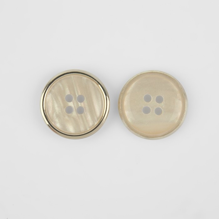 Набор пуговиц, 4 прокола, d = 18 мм, 5 шт, цвет молочный/золотой