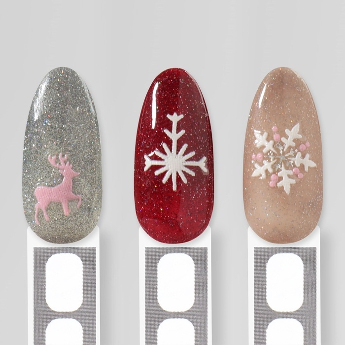 Новый год! Наклейки для ногтей &laquo;Снежики&raquo;, объёмные, цвет белый/розовый