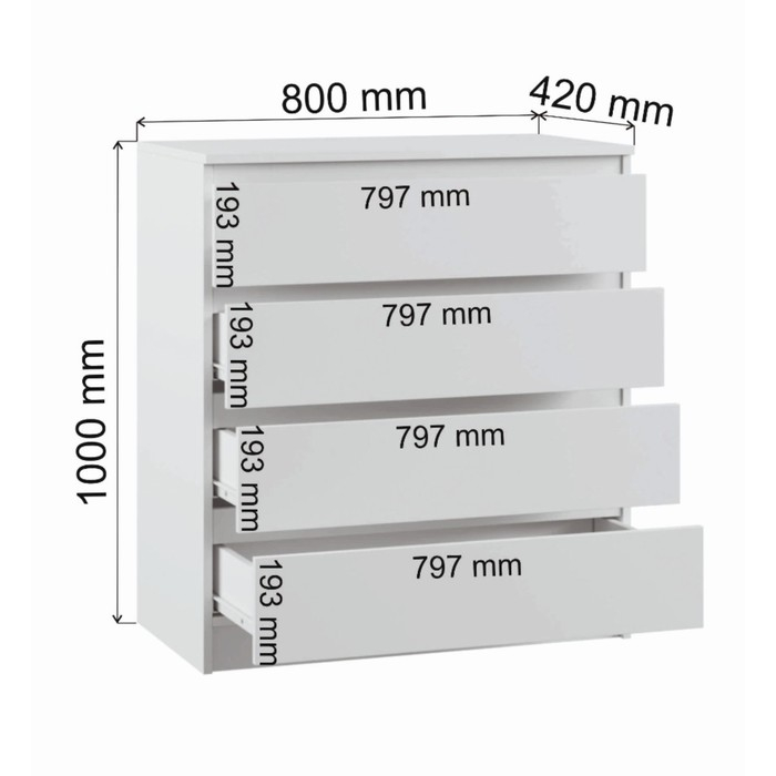 Комод с 4 ящиками Мадера, 800х420х1000, Белый Комод с 4 ящиками Мадера, 800х420х1000, Белый
