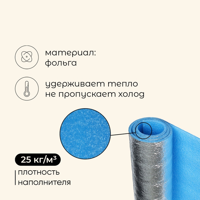 Коврик туристический maclay, с фольгой, 180х60х1 см, цвет голубой