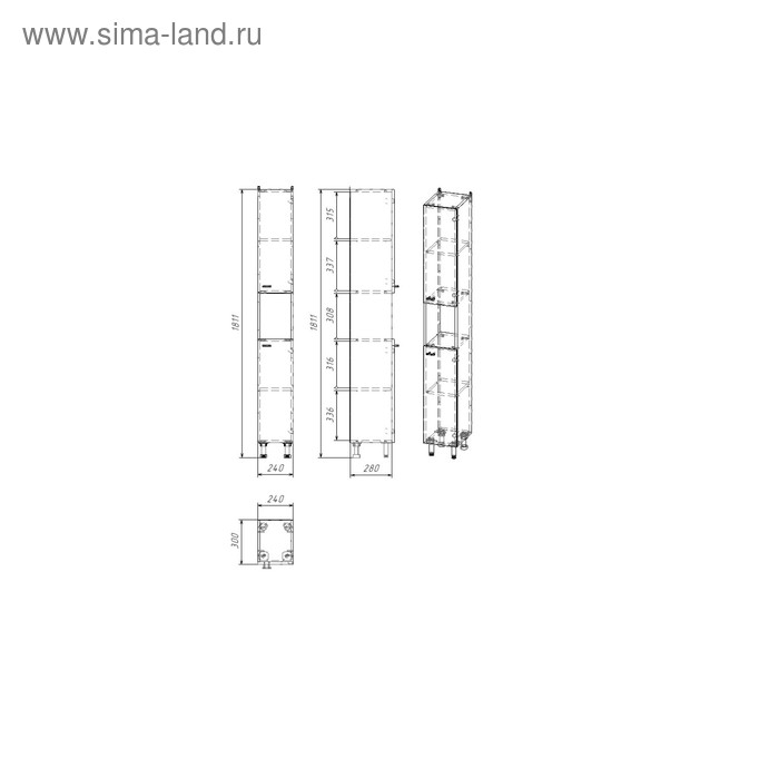 Пенал для ванной комнаты "Вега 2400" белый, 24 х 30 х 181 см