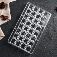 Форма для конфет и шоколада «Пазлы», 20×12×2,5 см, 32 ячейки 2×2×0,8 см, цвет прозрачный Форма для конфет и шоколада «Пазлы», 20×12×2,5 см, 32 ячейки 2×2×0,8 см, цвет прозрачный