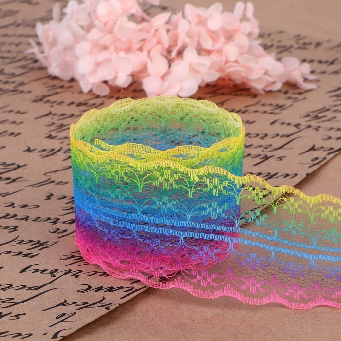 Кружево капроновое &laquo;Радуга яркая&raquo;, 45 мм &times; 10 &plusmn; 1 м, цвет разноцветный №1