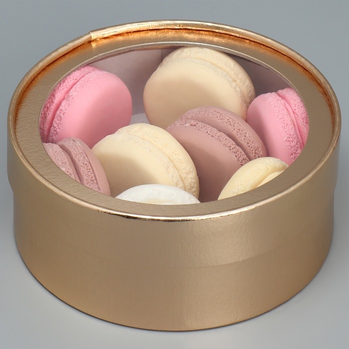Коробка для макарун, кондитерская упаковка тубус с окном, &laquo;Золото&raquo; 16 х 16 х 5 см
