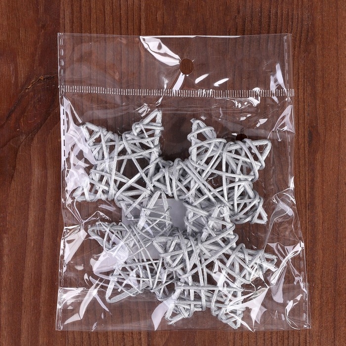 Декор для творчества из лозы &laquo;Звезда&raquo;набор 4 шт., размер 1 шт. &mdash; 6,5 см, цвет серебро