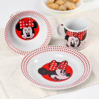Набор посуды, 3 предмета: тарелка Ø 16,5 см, миска Ø 14 см, кружка 250 мл, "Минни", Минни Маус Набор посуды, 3 предмета: тарелка Ø 16,5 см, миска Ø 14 см, кружка 250 мл, "Минни", Минни Маус