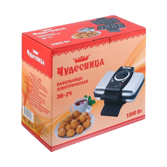 Вафельница электрическая Вафельница электрическая "Чудесница" ЭВ-2Ч, 1000 Вт, орешки, тефлоновое покрытие, чёрная
