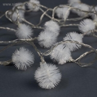 Гирлянда &laquo;Нить&raquo; 5 м с насадками &laquo;Ёжики белые&raquo;, IP20, прозрачная нить, 30 LED, свечение белое, 8 режимов, 220 В