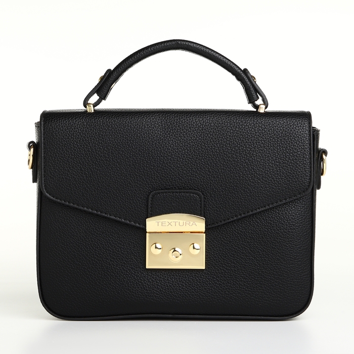 Сумка женская на клапане, TEXTURA, маленький размер, цвет чёрный Сумка женская на клапане, TEXTURA, маленький размер, цвет чёрный