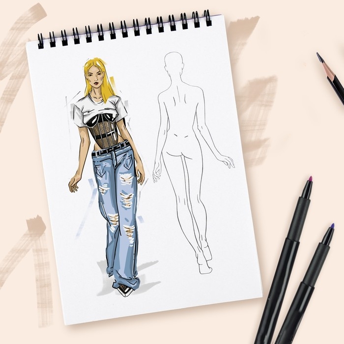 Скетчбук с шаблоном фигуры А5, 40 л &laquo;Девушка в пиджаке&raquo;