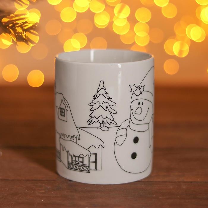 Набор кружка под раскраску «Снеговичок» 250 мл, краска 6 цв по 2 мл, кисть Набор кружка под раскраску «Снеговичок» 250 мл, краска 6 цв по 2 мл, кисть