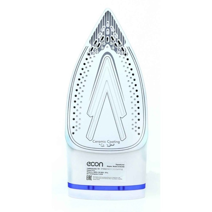 Утюг Econ ECO-BI2402, 2400Вт, керамическая подошва, 40 г/мин, 220 мл, цвет белый-синий Утюг Econ ECO-BI2402, 2400Вт, керамическая подошва, 40 г/мин, 220 мл, цвет белый-синий