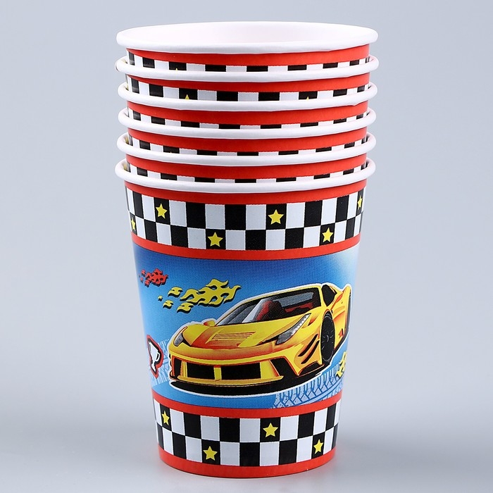 Набор бумажной посуды одноразовый Машины&raquo;: 6 тарелок, 1 гирлянда, 6 стаканов, 6 колпаков