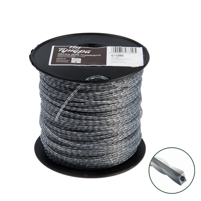 Леска для триммера ТУНДРА, сечение витой квадрат с жилой, двухкомпонентная, d=2.4 мм, 110 м Леска для триммера ТУНДРА, сечение витой квадрат с жилой, двухкомпонентная, d=2.4 мм, 110 м