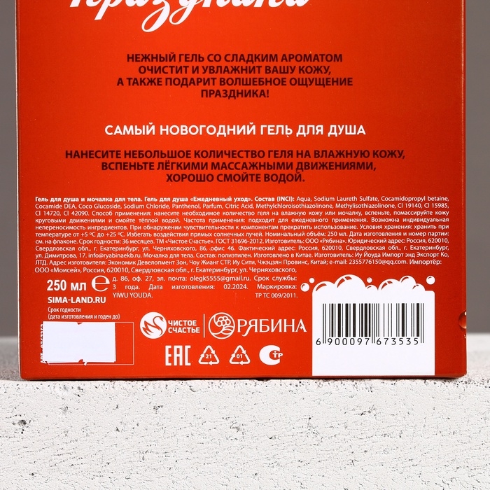 Подарочный набор косметики &laquo;Счастья в Новом Году!&raquo;, гель для душа 250 мл и мочалка для тела, ЧИСТОЕ СЧАСТЬЕ