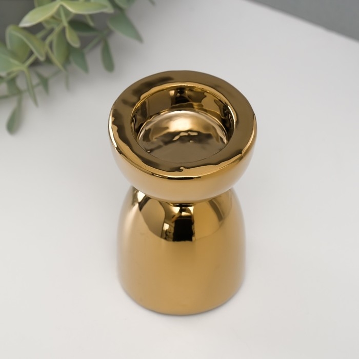 Подсвечник керамика на 1 свечу "Иллюзорность" d=4 см золото 6,5х6,5х10 см