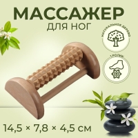 Массажёр для ног с шипами, деревянный, роликовый, 1 ряд, 14,5 &times; 7,8 &times; 4,5 см