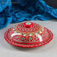 Блинница Риштанская Керамика "Цветы", 24 см, красный