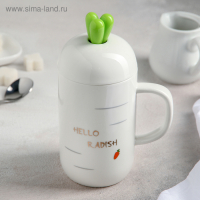 Кружка керамическая с крышкой и ложкой «Морковка», 380 мл, цвет белый Кружка керамическая с крышкой и ложкой «Морковка», 380 мл, цвет белый