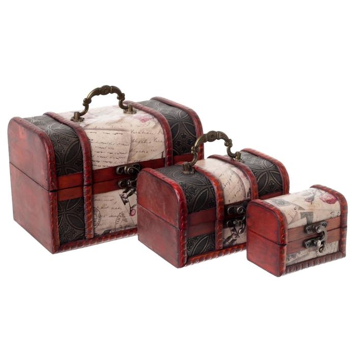 Шкатулка дерево сундучок (набор 3 шт) Шкатулка дерево сундучок (набор 3 шт) "Экспедиция" 9х6х7 см; 14х9,5х9 см; 19х13х13 см
