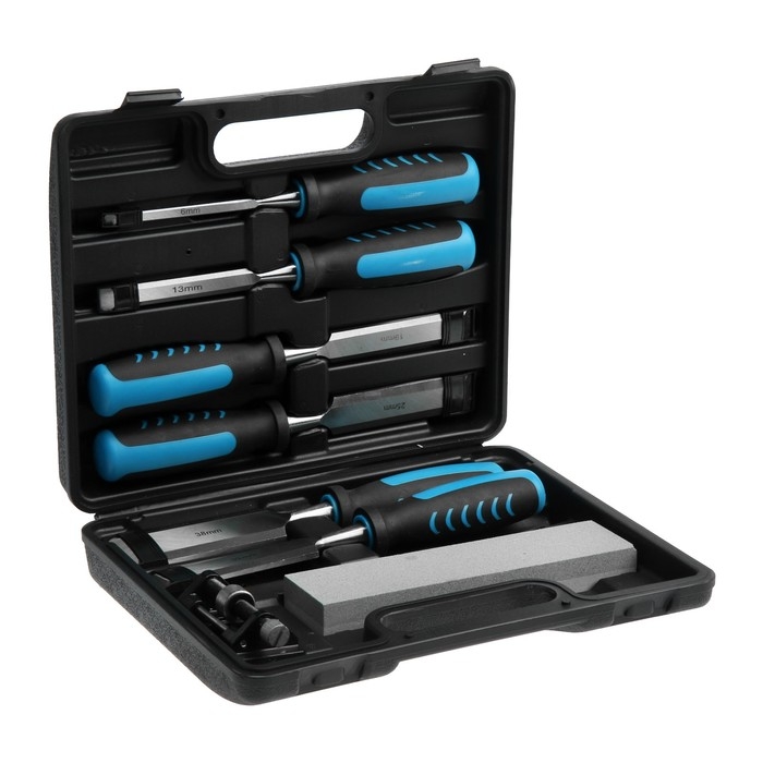 Набор стамесок ТУНДРА, 2К рукоятки, 45 сталь, 6 - 38 мм, с набором для заточки, кейс, 6 шт. 960445 Набор стамесок ТУНДРА, 2К рукоятки, 45 сталь, 6 - 38 мм, с набором для заточки, кейс, 6 шт. 960445