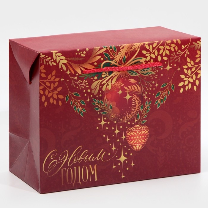 Пакет-коробка &laquo;Золото&raquo;, 23 х 18 х 11 см, Новый год