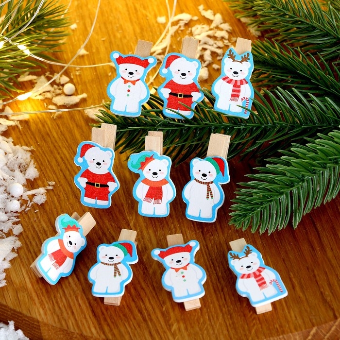 Набор декоративных прищепок Набор декоративных прищепок "Новогодние мишки" набор 10 шт.
