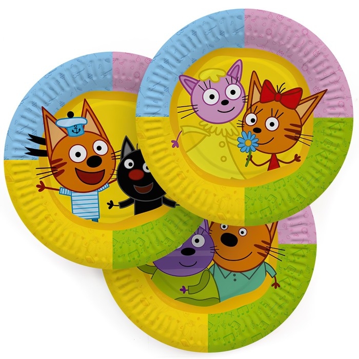 Тарелка бумажная &laquo;Три кота&raquo;, в наборе 6 штук, 18 см