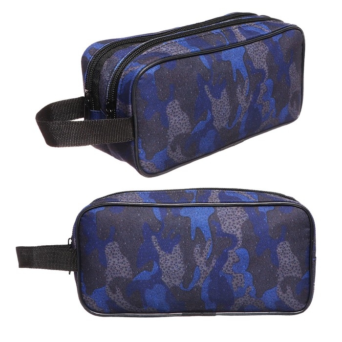 Пенал мягкий 2 отделения, 100 х 220 х 70 мм, объёмный, с ручкой,Calligrata, Пенал мягкий 2 отделения, 100 х 220 х 70 мм, объёмный, с ручкой,Calligrata, "Миллитари" сине-серый