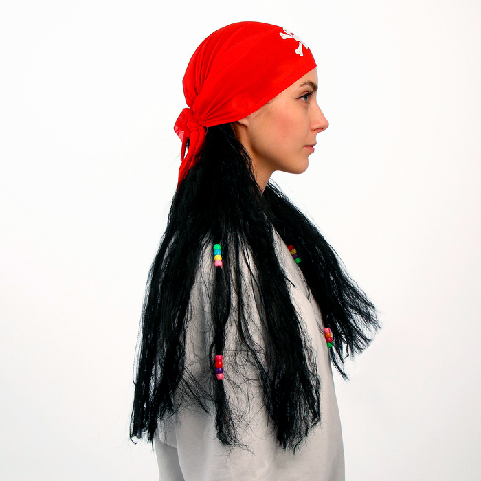 Карнавальный парик &laquo;Пиратка в бандане&raquo;, с косичками, 120 г, цвет чёрный