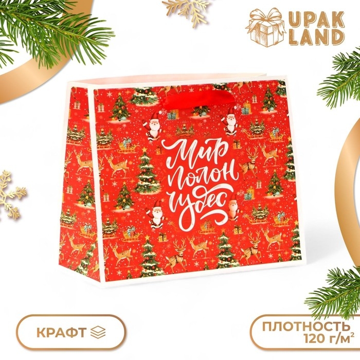 Новый год. Пакет подарочный новогодний бумажный, Новый год. Пакет подарочный новогодний бумажный, "Мир полон чудес", 24 х 20 х 11 см.