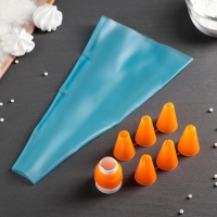 Набор кондитерский Доляна &laquo;Бирюза&raquo;, 6 насадок (основание насадки 2,5 см), 29&times;19&times;3,5 см, насадки и цвет МИКС