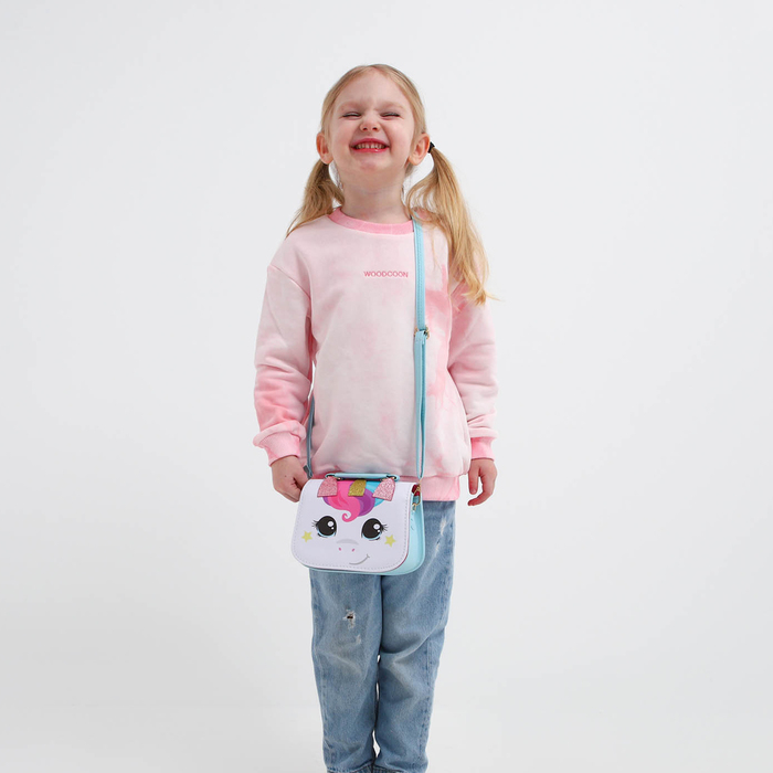 Сумка детская для девочки &laquo;Единорог&raquo;, отдел на молнии, цвет белый/голубой, 16х6,5х12 см