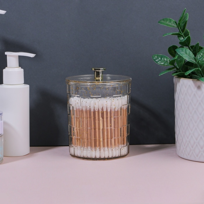 Органайзер для для ватных палочек &laquo;SHINE&raquo;, с крышкой, 8,5 &times; 8,5 &times; 11,2 см, цвет прозрачный/золотистый