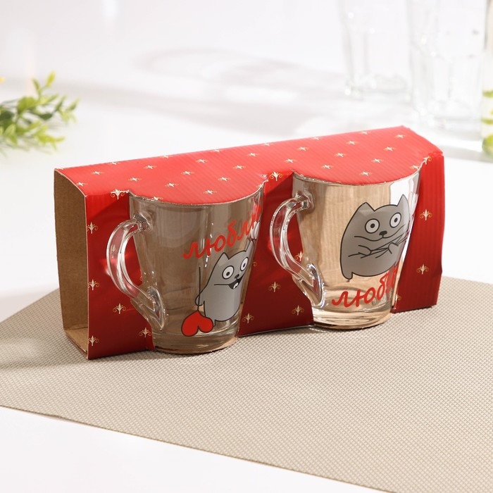 Набор кружек «Люблю», 250 мл, 2 шт, рисунок МИКС Набор кружек «Люблю», 250 мл, 2 шт, рисунок МИКС