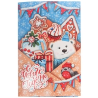 Открытка объемная "С Новым Годом!" медведь и подарки в конверте Открытка объемная "С Новым Годом!" медведь и подарки в конверте