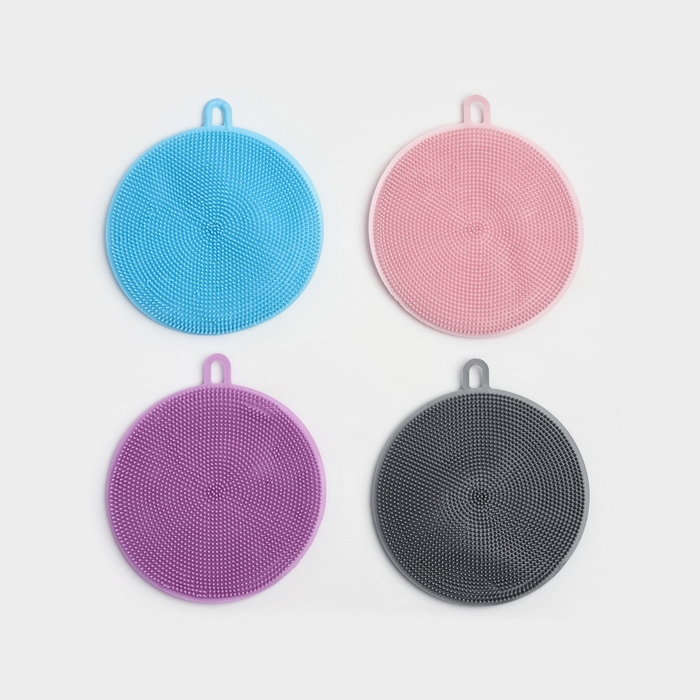 Губки для посуды Доляна, 2 шт, силиконовые, 11&times;11&times;1 см, цвет МИКС